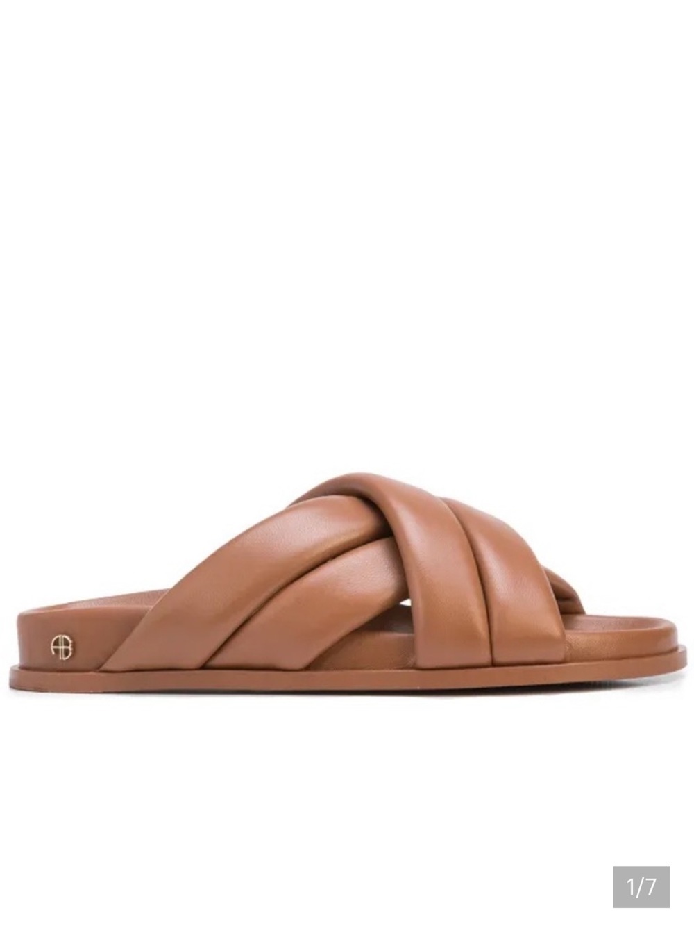Anine Bing Braided Leather Slide Sandals in Tan